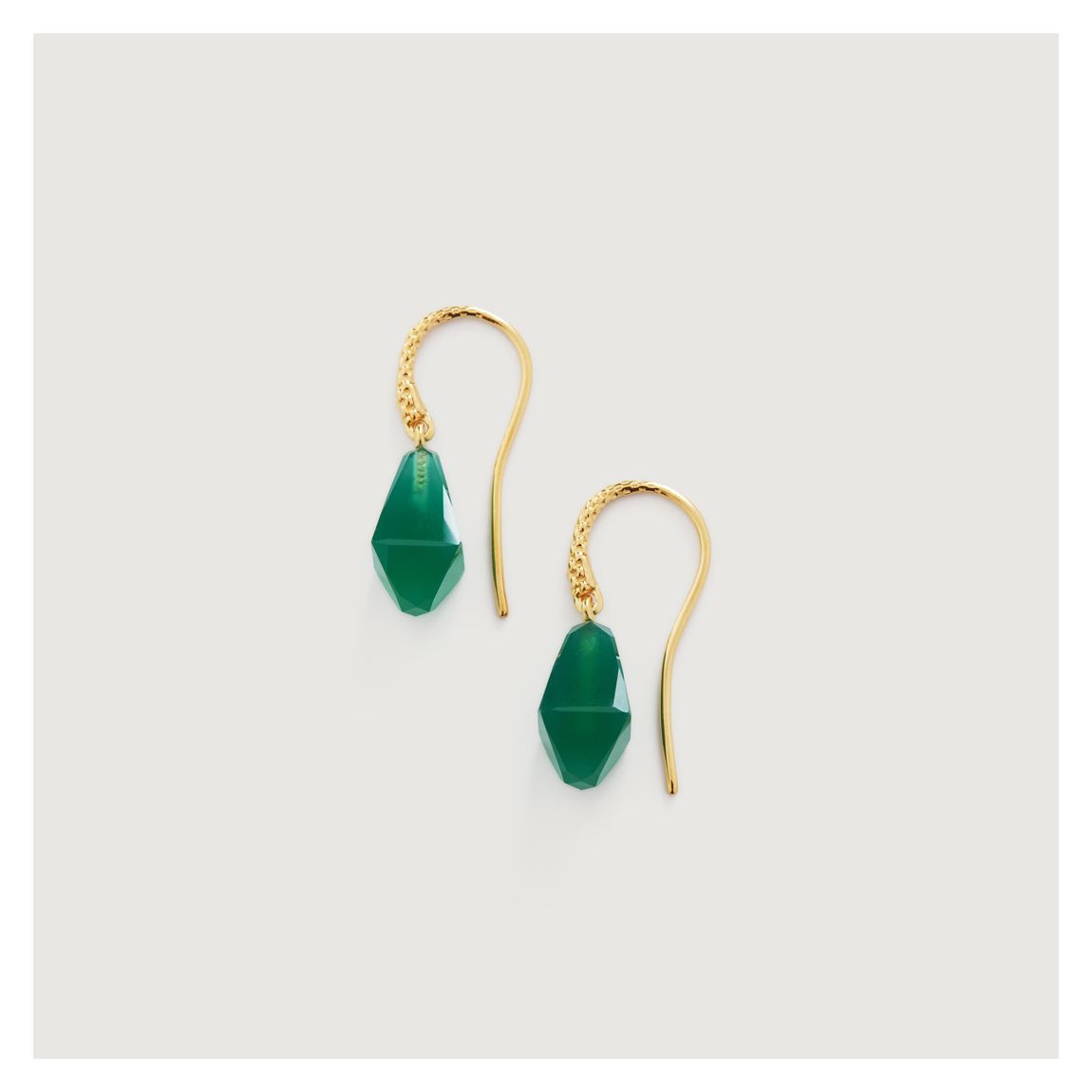 Green Onyx Gold Plated Geometric Gemstone Wire Earrings main product photo