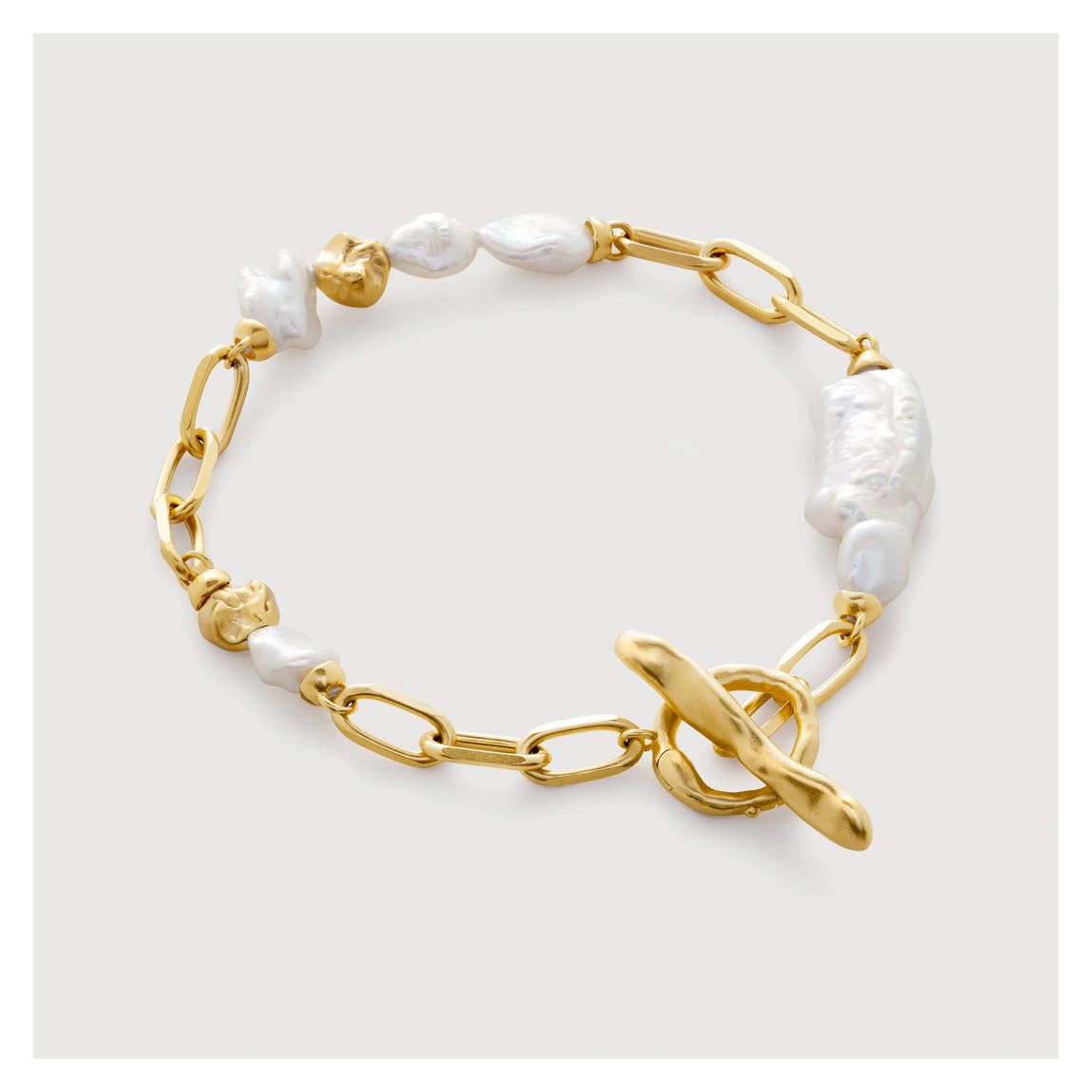 Pearl Gold Amy Powney Keshi Pearl Asymmetric T-Bar Chain Bracelet main product photo