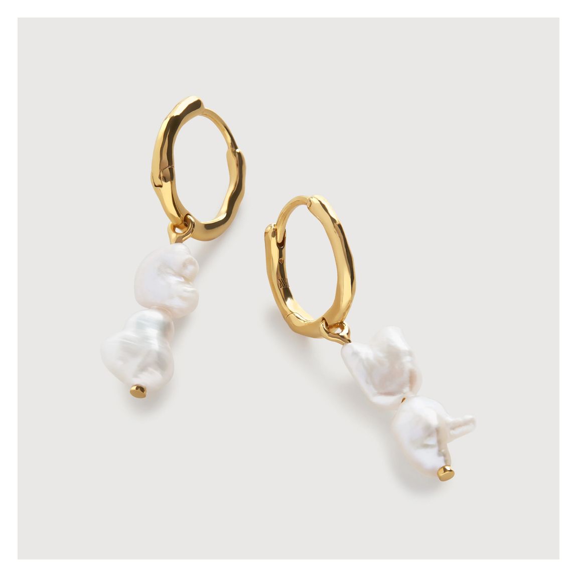 Pearl Gold Plated One of a Kind Asymmetric Keshi Pearl Huggie Earrings main product photo