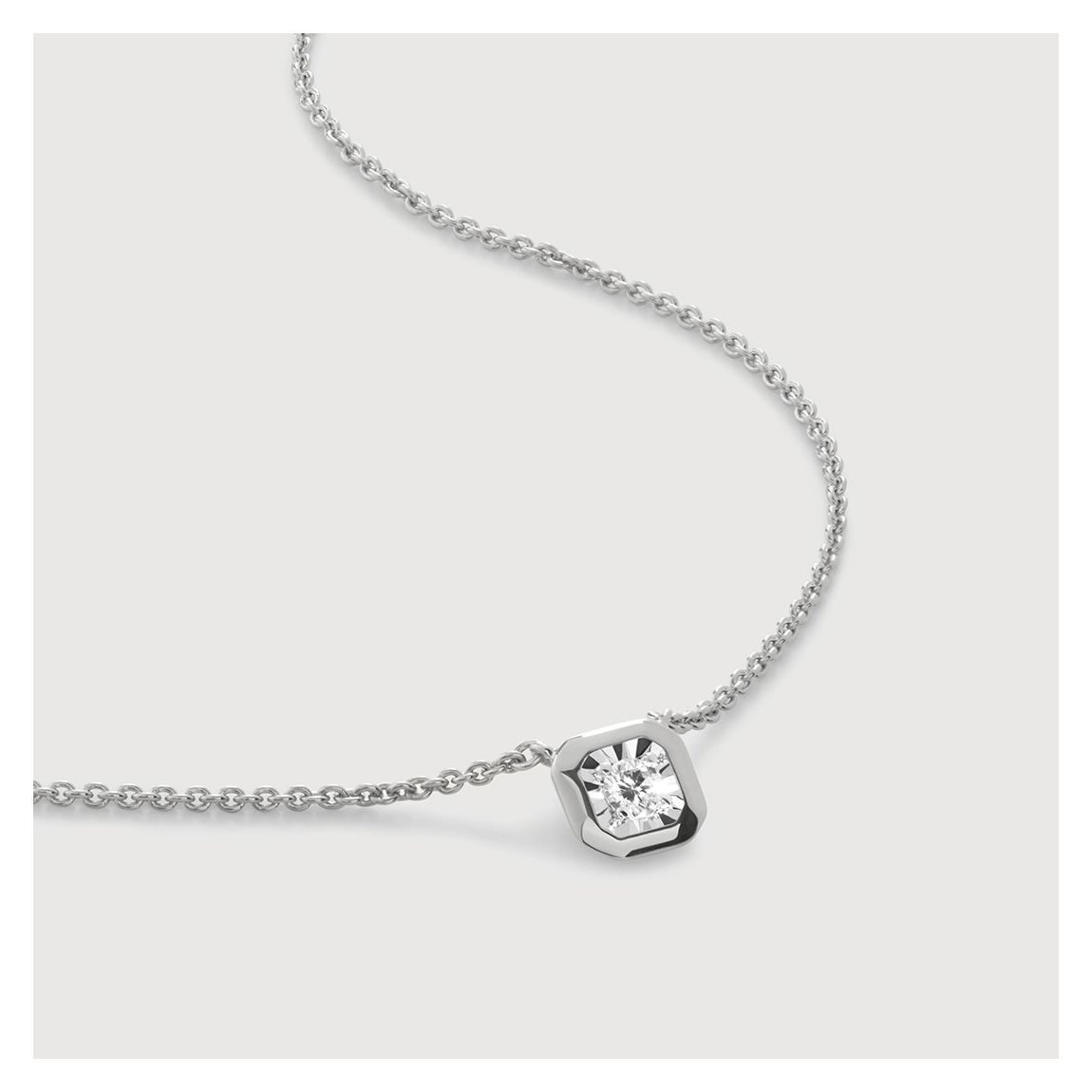 Silver Lab Grown Diamond Solitaire Asscher Chain Necklace main product photo