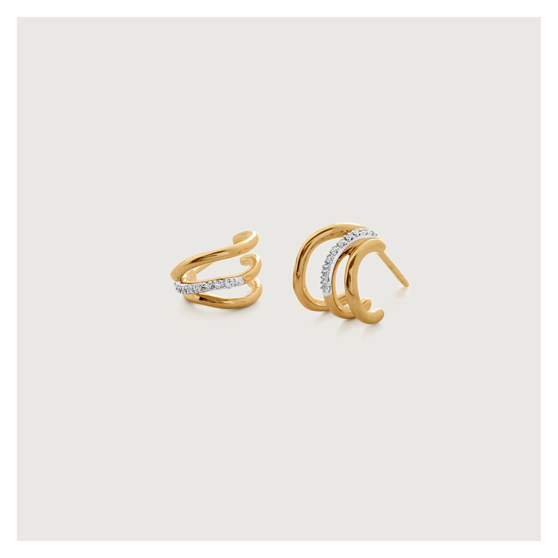 Gold Plated Riva Diamond Triple Wave Huggie Earrings main product photo