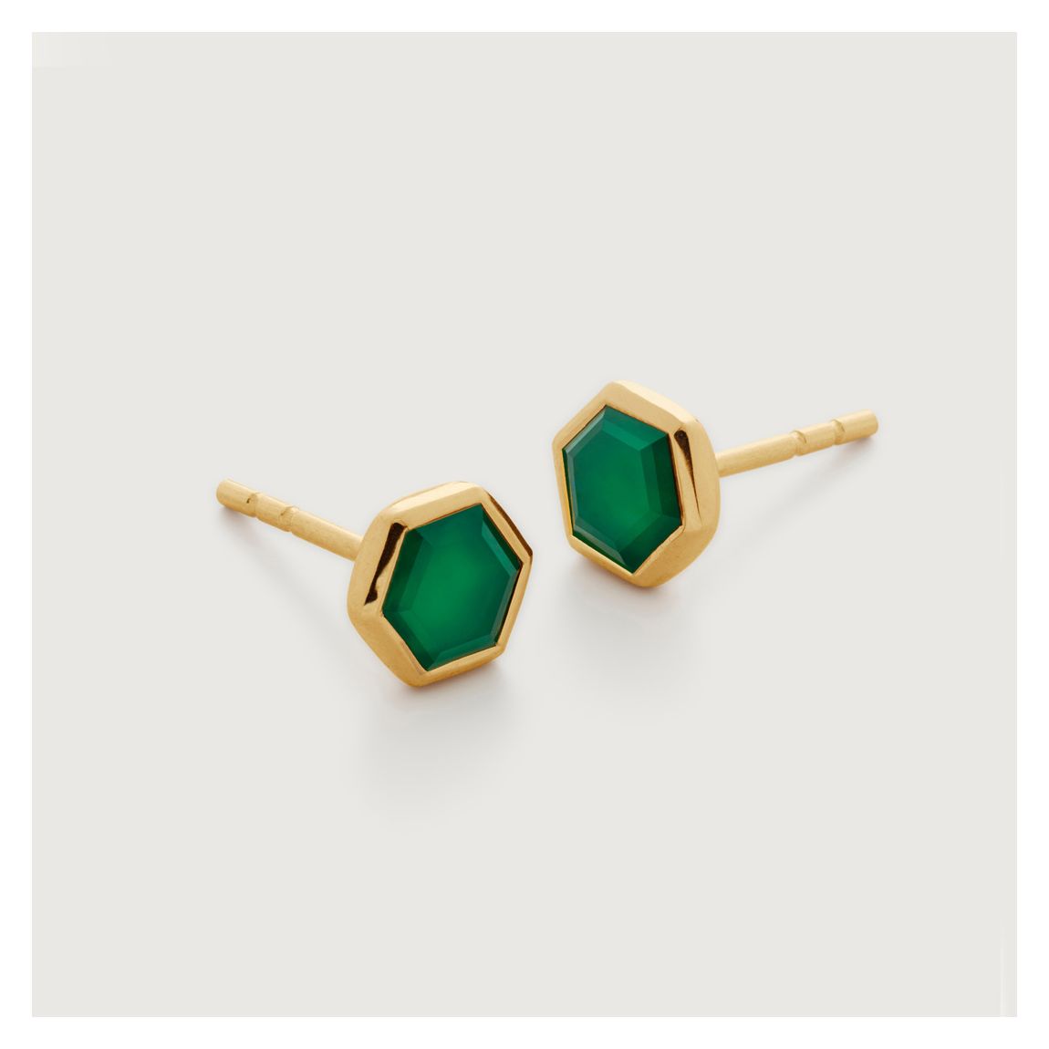 Green Onyx Gold Plated Kate Young Gemstone Stud Earrings main product photo