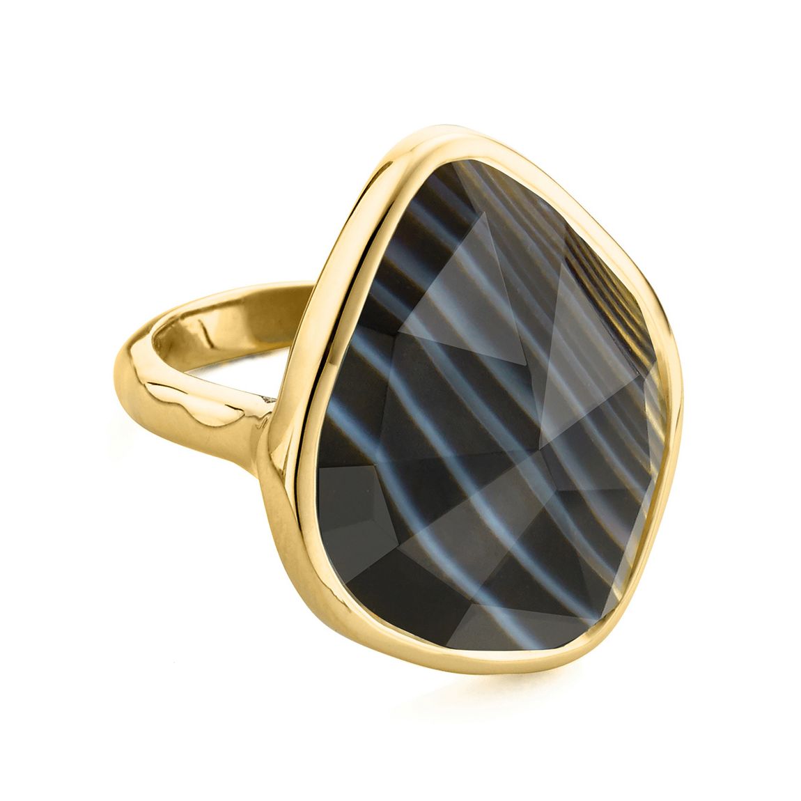 Gold Plated Black Line Onyx Siren Nugget Ring Size M main product photo