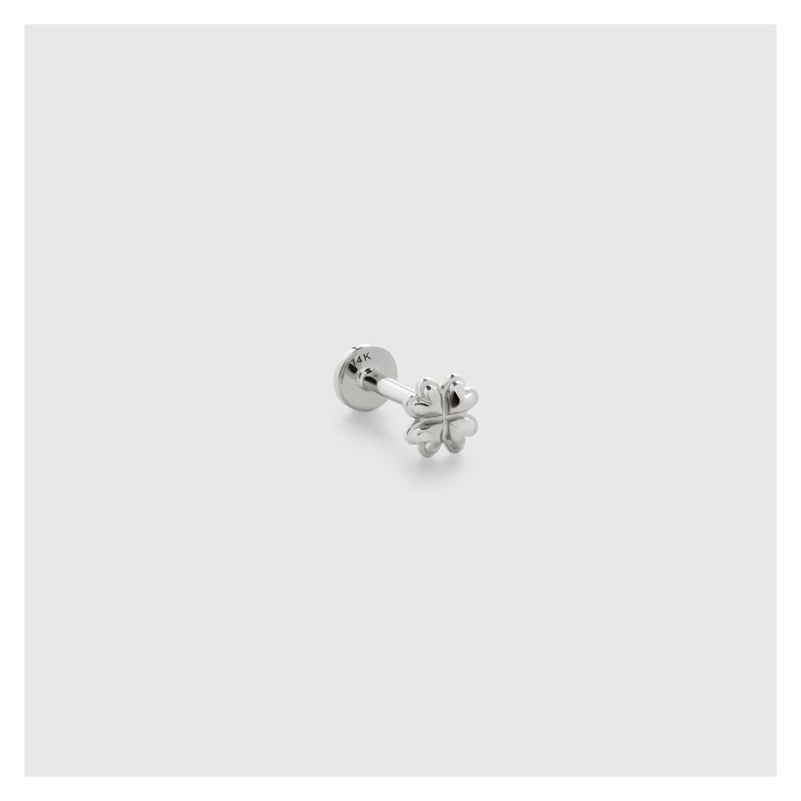 White Gold Clover Single Labret Piercing Earring main product photo