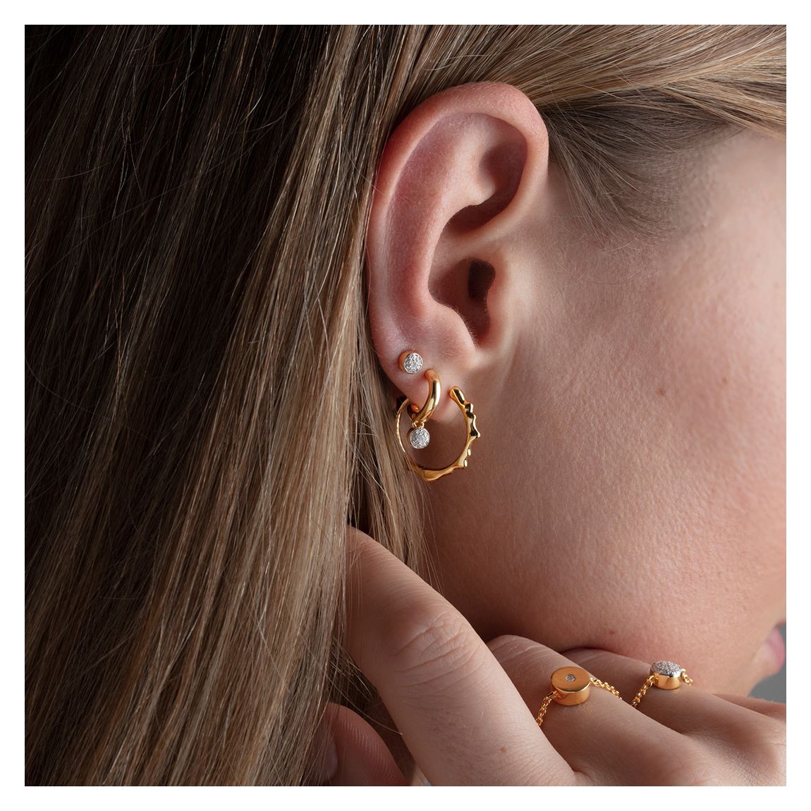 Gold Fiji Tiny Button Diamond Mini Huggie Earrings main product photo