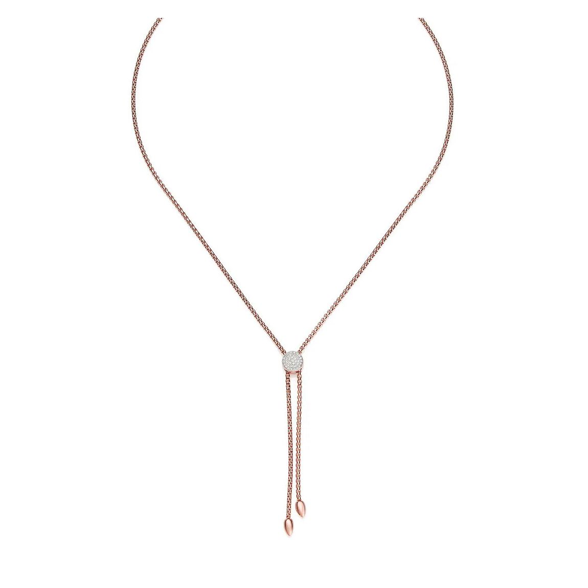 Rose Gold Plated Fiji Pave Button Lariat Diamond Necklace main product photo