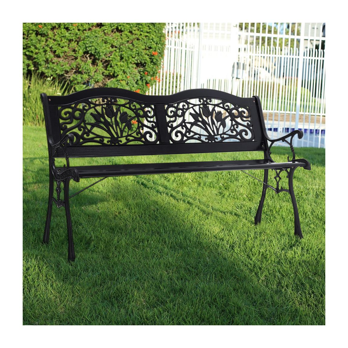2-Seater Metal Wooden Garden Bench main product photo