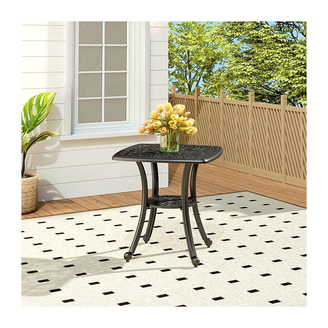 Petal Design Square Black Cast Aluminum Garden Table main product photo