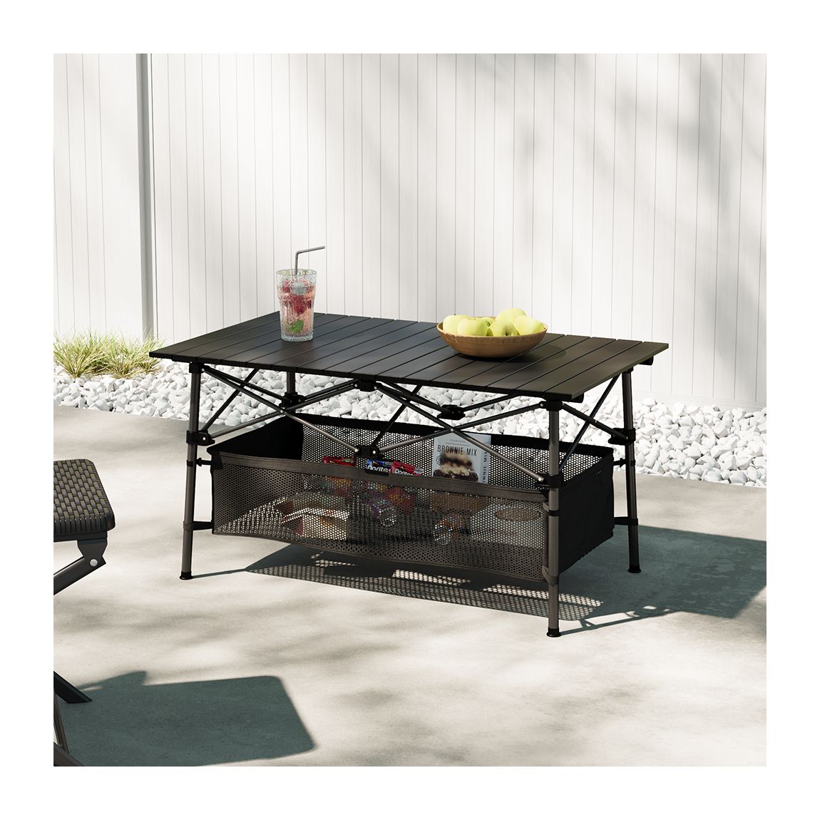 Aluminum Roll-Top Foldable Camping Table with Mesh Shelf main product photo