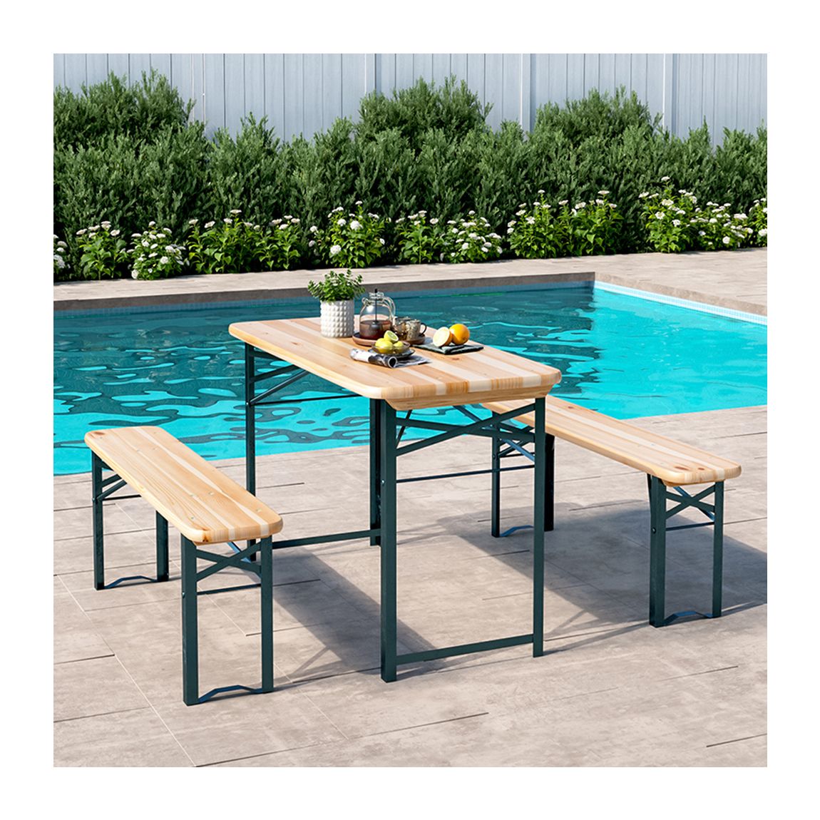 Outdoor Wooden Foldable Table Benches Set main product photo