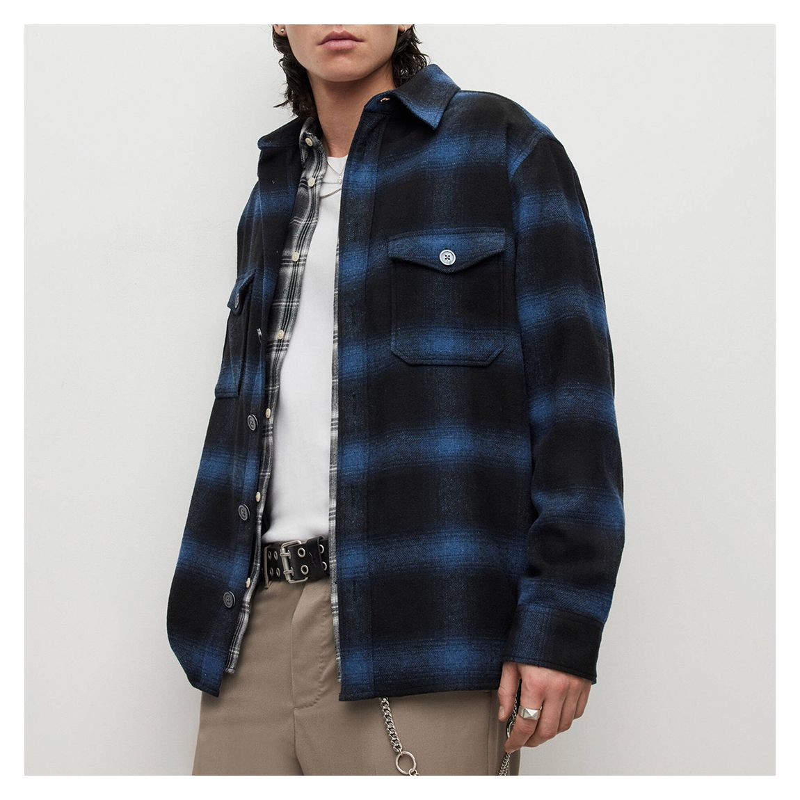 Dark Blue Rotation Checked Wool Blend Shirt main product photo