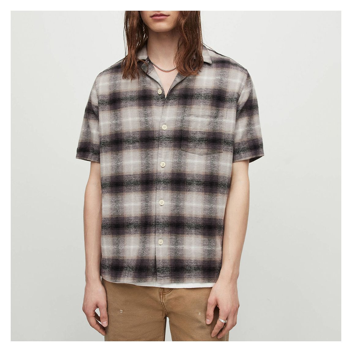 Light Grey Bernat Short Sleeve Linen Blend Shirt main product photo