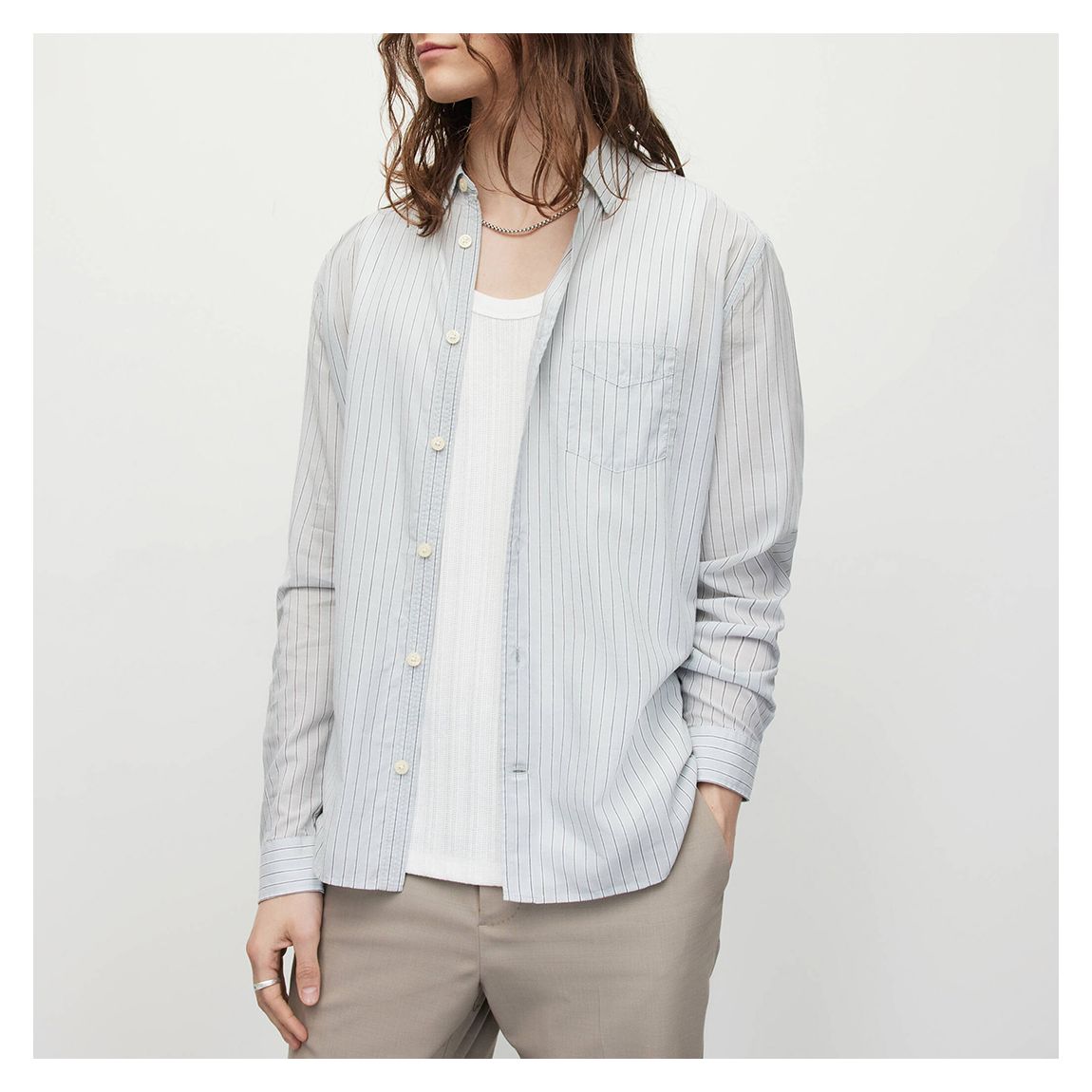 Light Grey Formentera Striped Long Sleeve Shirt main product photo