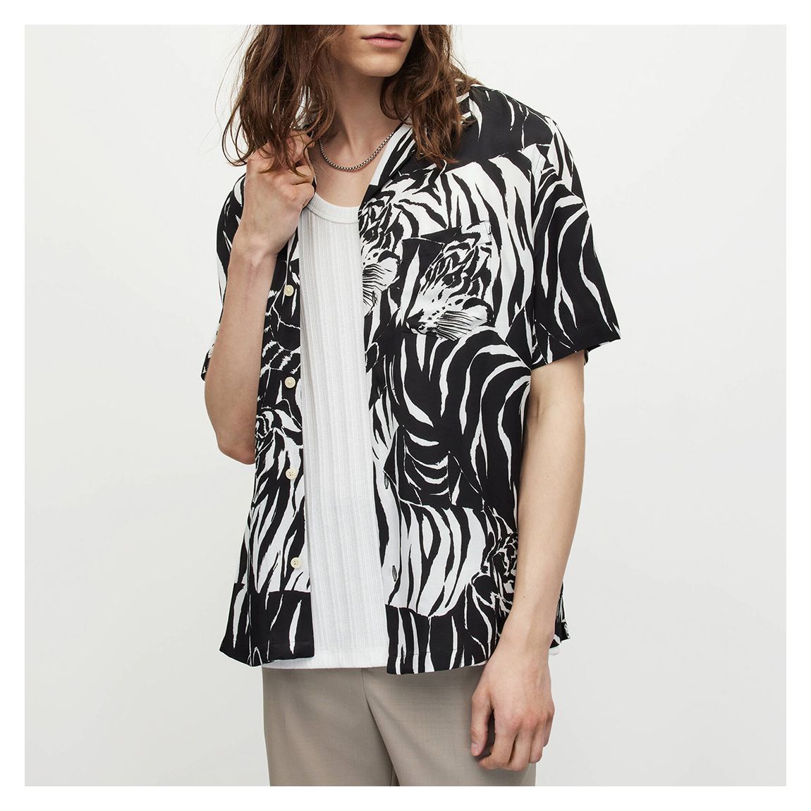 White and Black Wildcat Tiger Print Short Sleeve Shirt main product photo