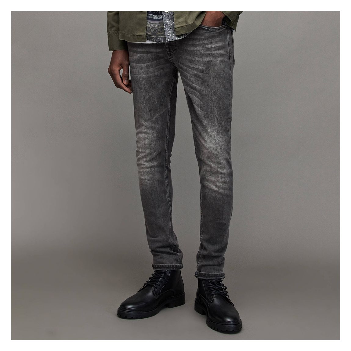 Washed Black Cigarette Damaged Skinny Stretch Jeans main product photo