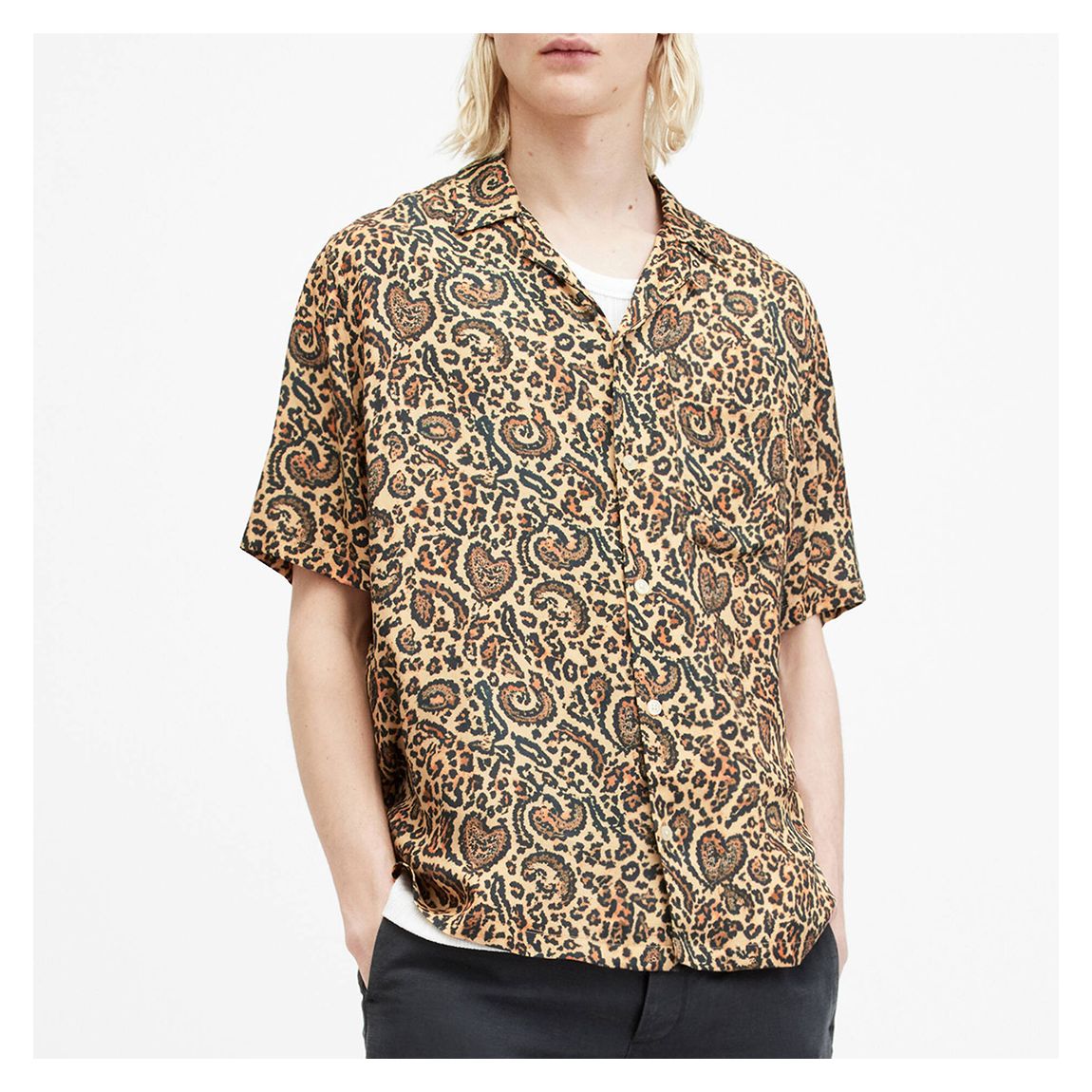 Black Leo Paisley Print Short Sleeeve Shirt main product photo