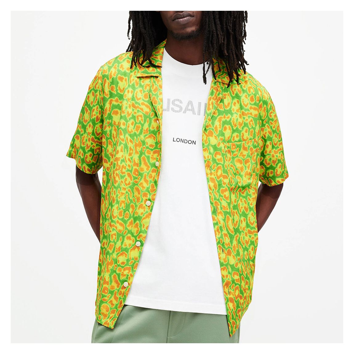 Green Leopaz Animal Print Short Sleeve Shirt main product photo
