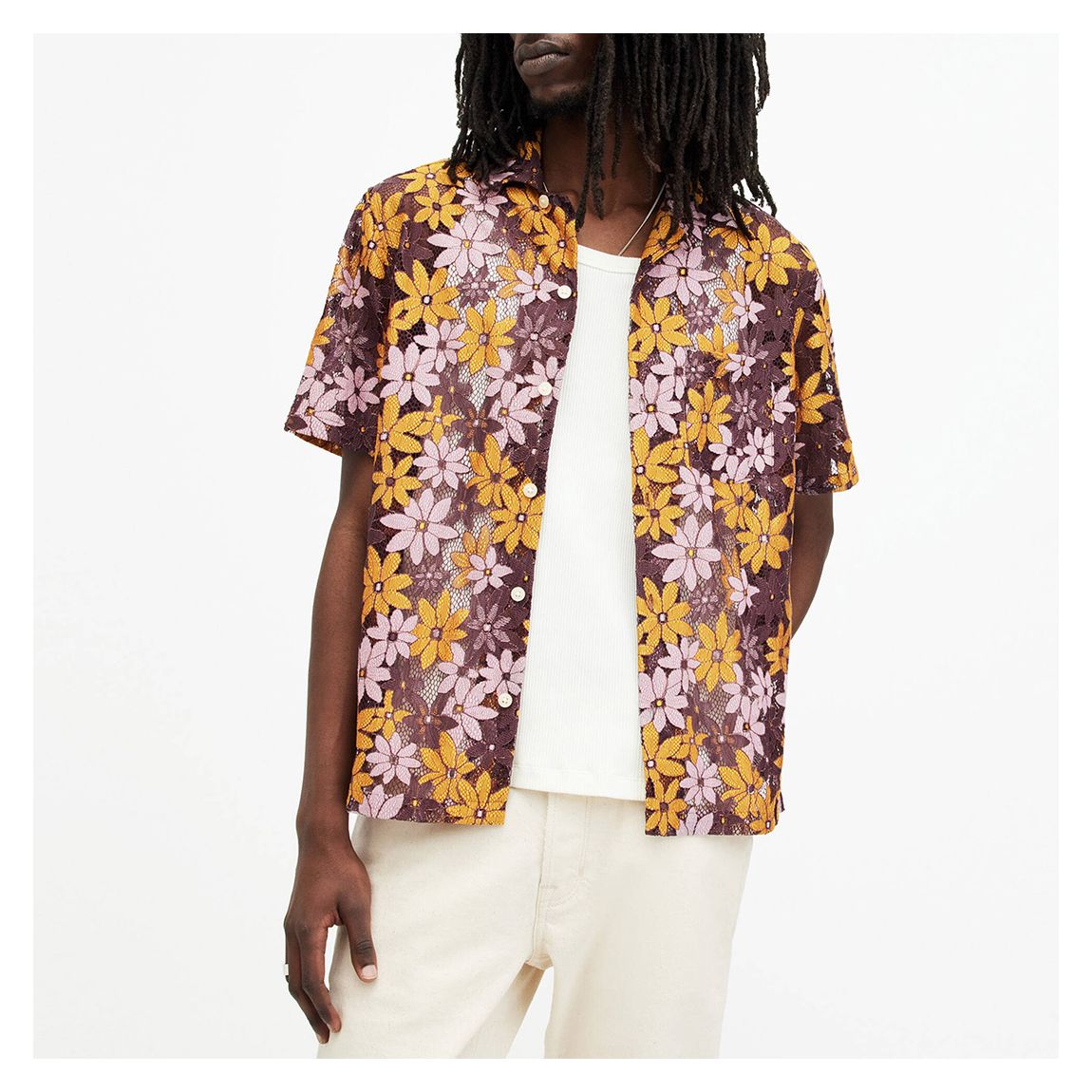 Purple Visalia Floral Print Short Sleeve Shirt main product photo