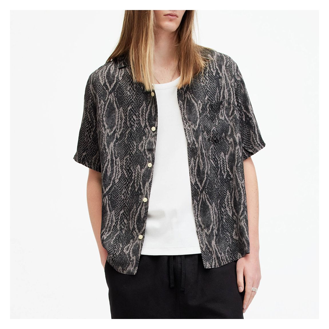 Black Boomslang Snake Print Short Sleeve Shirt main product photo