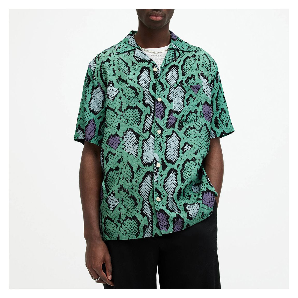 Green Serpenz Snake Print Short Sleeve Shirt main product photo