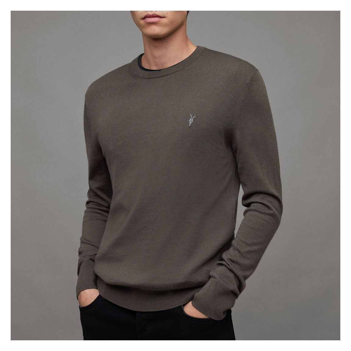 Dark Green Mode Merino Wool Crew Neck Jumper main product photo