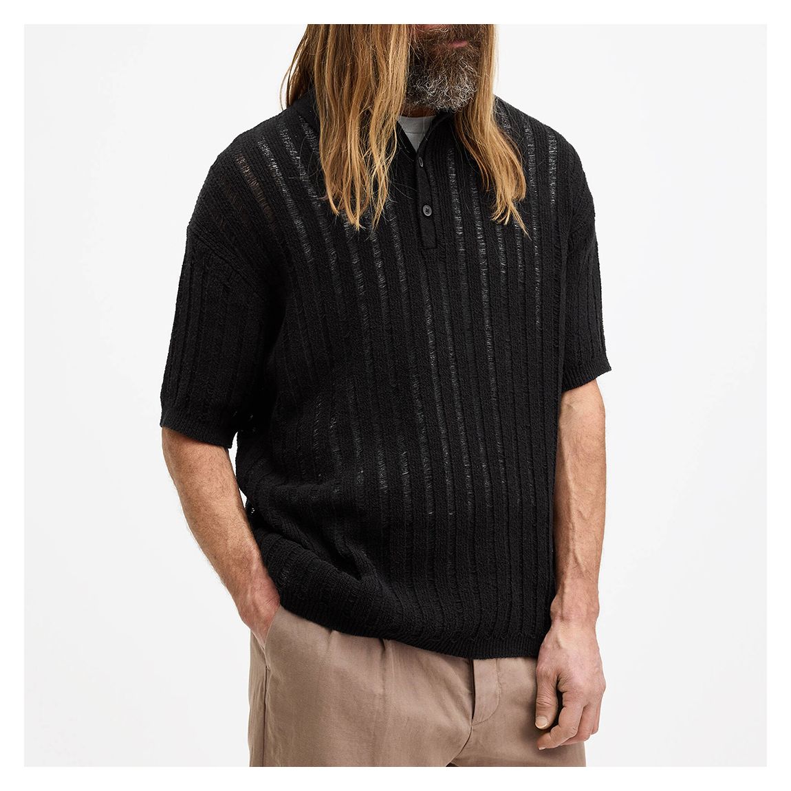Black Miller Textured Knit Polo Shirt main product photo