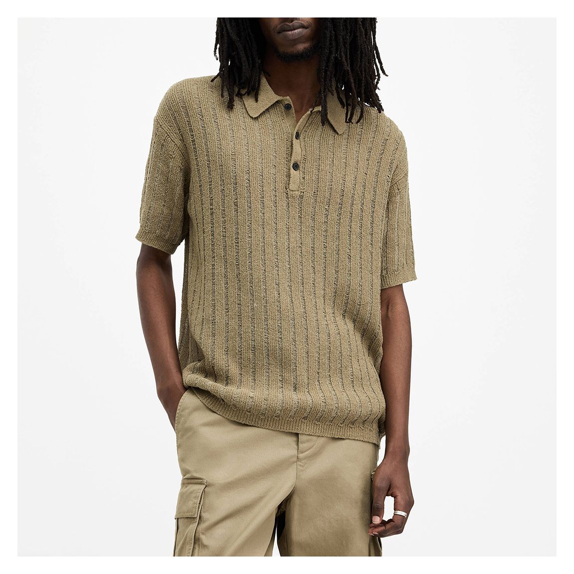 Khaki Miller Textured Knit Polo Shirt main product photo