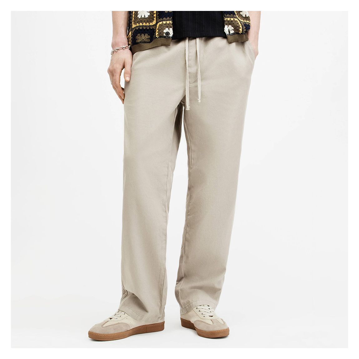 Cream Hanbury Drawstring Linen Blend Trousers main product photo