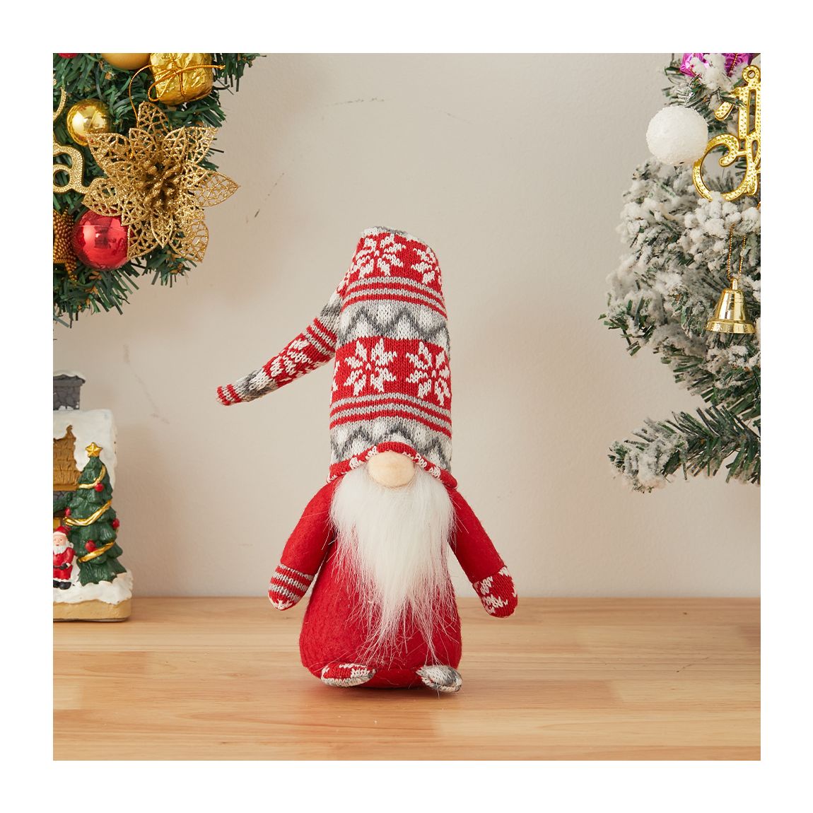 Christmas Red and Grey Plush Santa Gnome Decoration main product photo