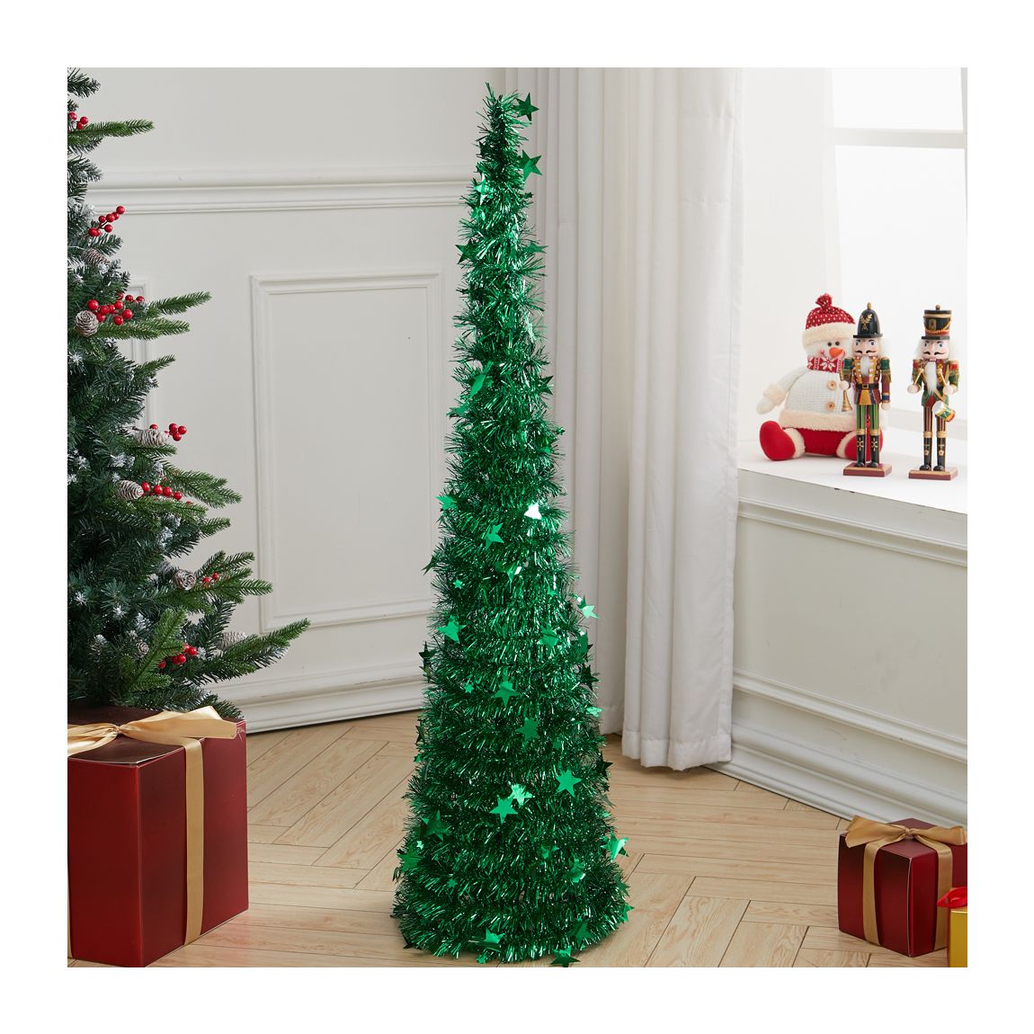 Collapsible Green Christmas Tree with Shiny and Unique Tinsel main product photo