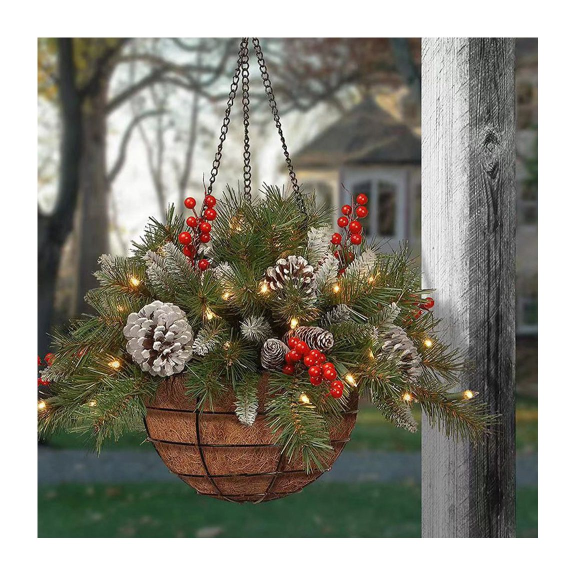 Artificial Hanging Christmas Basket with Pine Cone main product photo