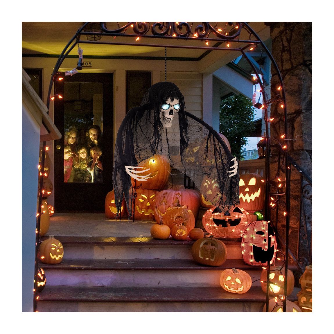 Halloween Hanging Skull Ghost with LED Eyes main product photo