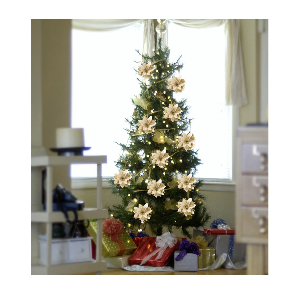 24 Pcs Artificial Golden Flowers Ornament for Christmas Tree main product photo