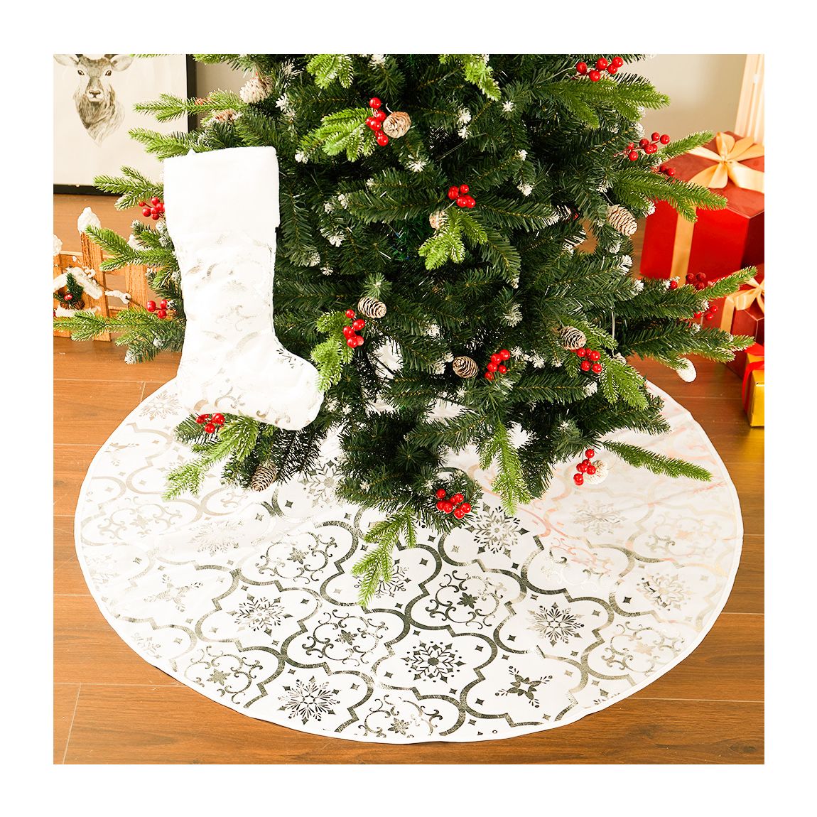 White Christmas Round Tree Base with A Stock main product photo
