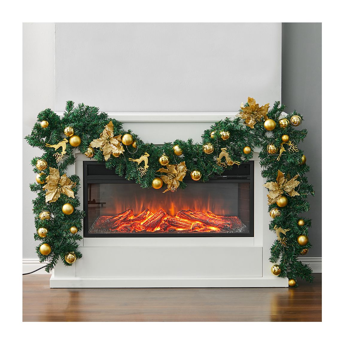 Christmas String Golden Berry and Flower Garland with LED Lights main product photo