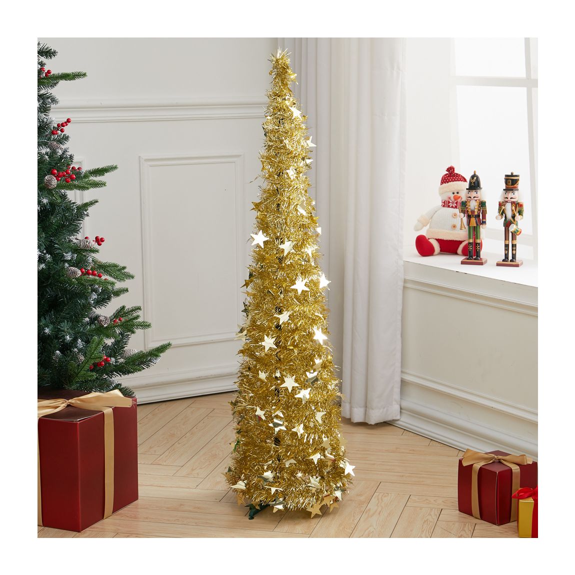 Collapsible Gold Christmas Tree with Shiny and Unique Tinsel main product photo
