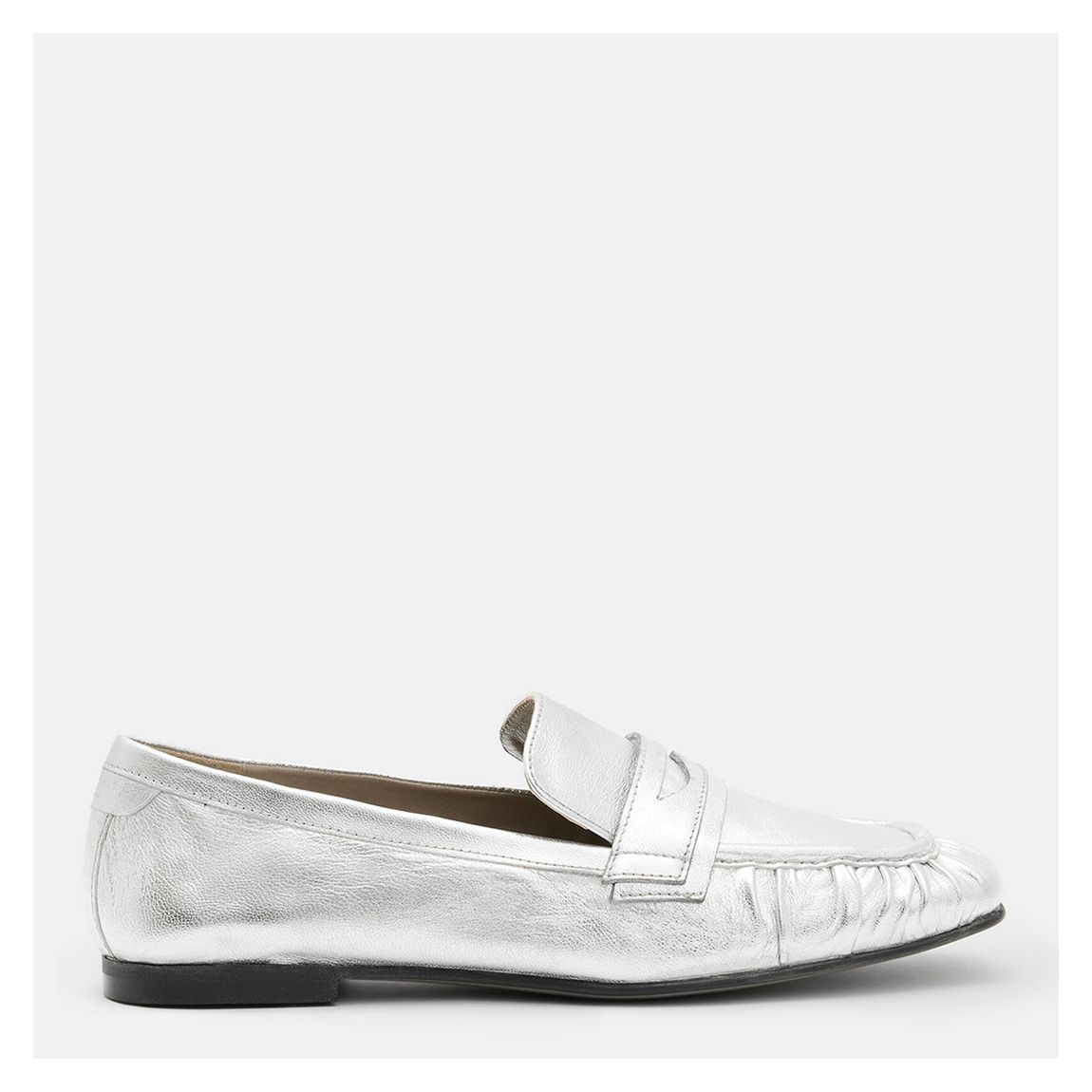 Silver Sapphire Gathered Leather Penny Loafers main product photo