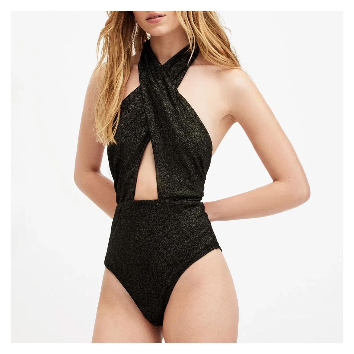 Black Eleanor Metallic HalterNeck Swimsuit main product photo