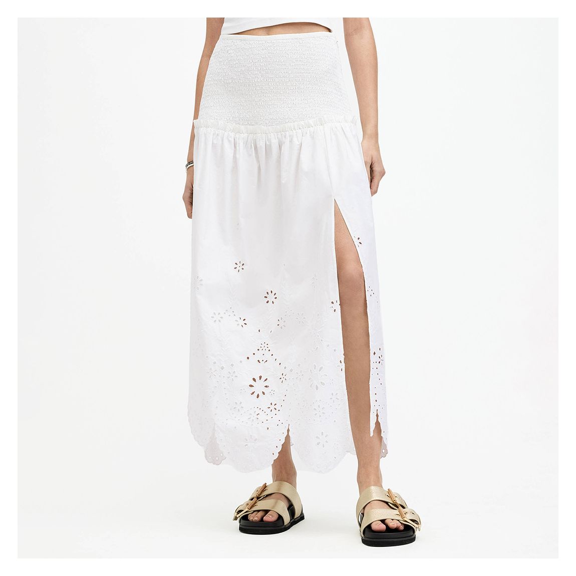 White Alex Broderie Split Skirt main product photo