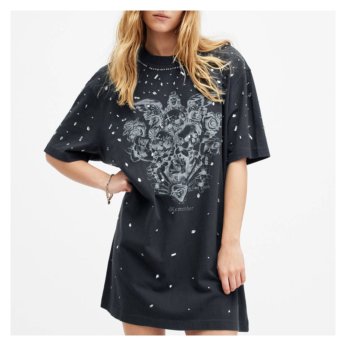Black Scatter Embellished T-Shirt Dress main product photo
