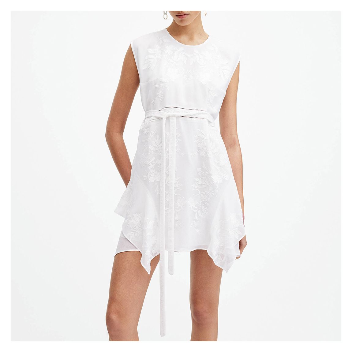 White Audrina Embroidered Tie Dress main product photo