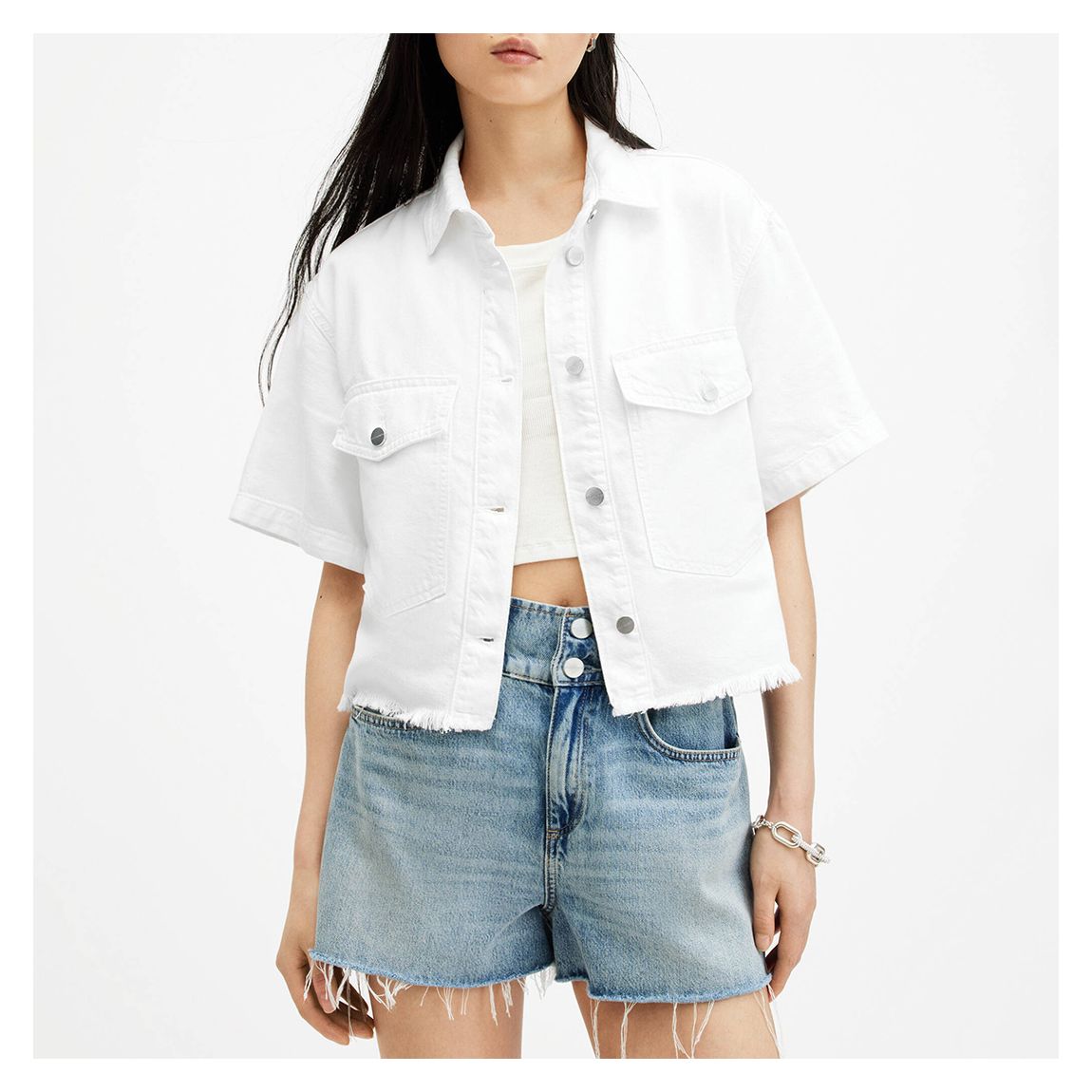 White Tove Cropped Oversized Denim Shirt main product photo