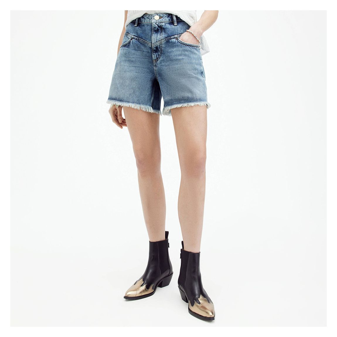 Blue Emmy Patchwork Denim Shorts main product photo