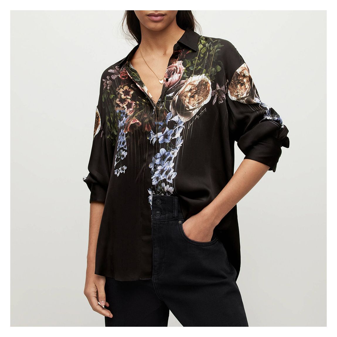 Black Floral Bernie Sabrina Shirt main product photo
