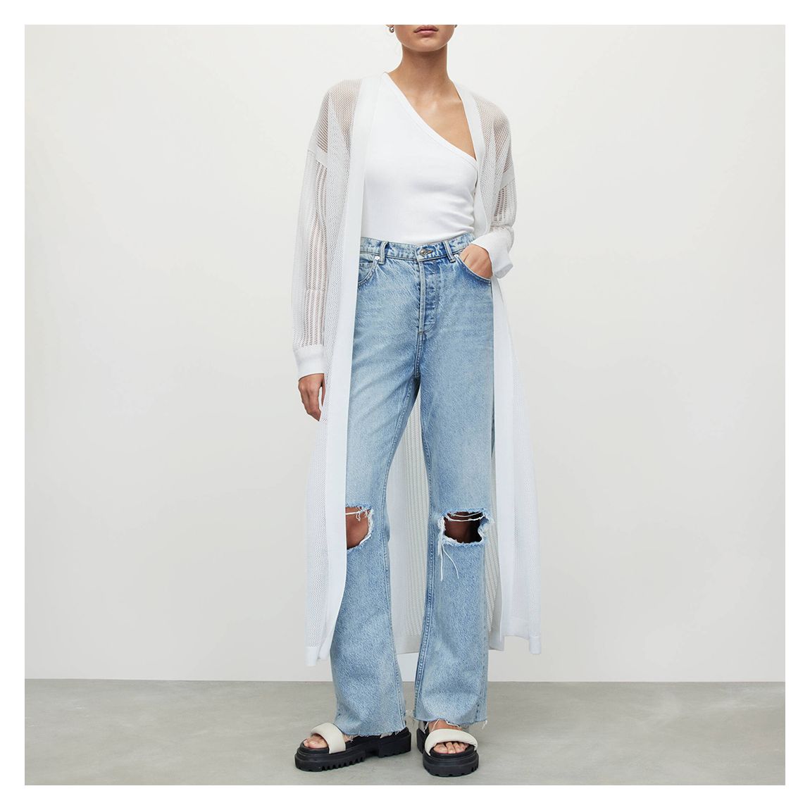 White Misha Mesh Midi Cardigan main product photo