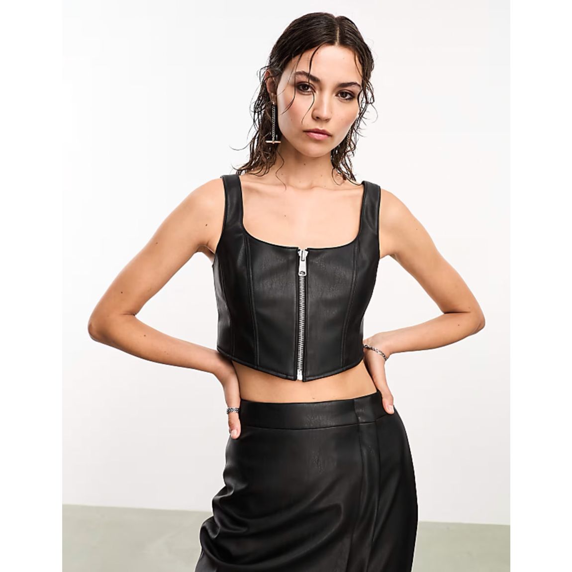 Black Odette Faux Leather Corset Top main product photo