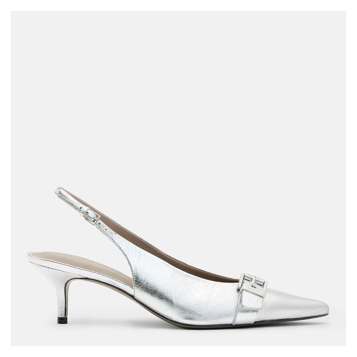 Silver Selina Leather Slingback Kitten Heels main product photo