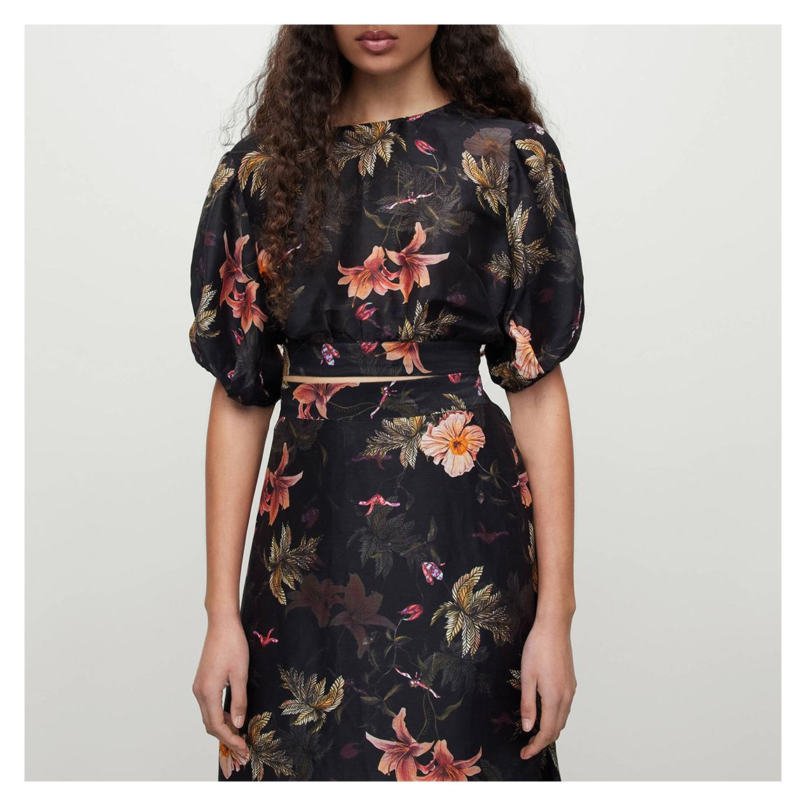 Black Floral Asta Viviana Linen Silk Top main product photo