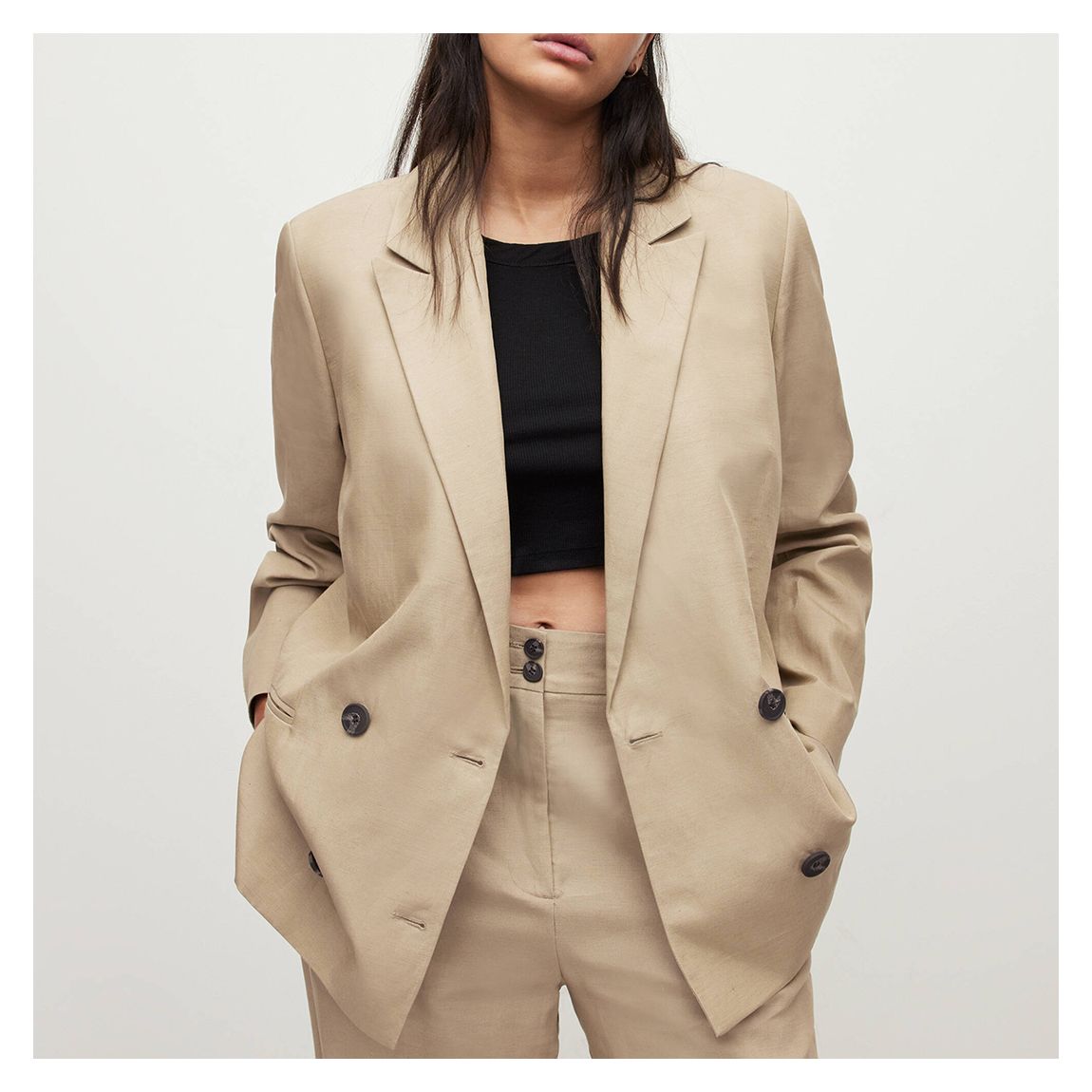 Beige Petra Linen Blend Double Breasted Blazer main product photo