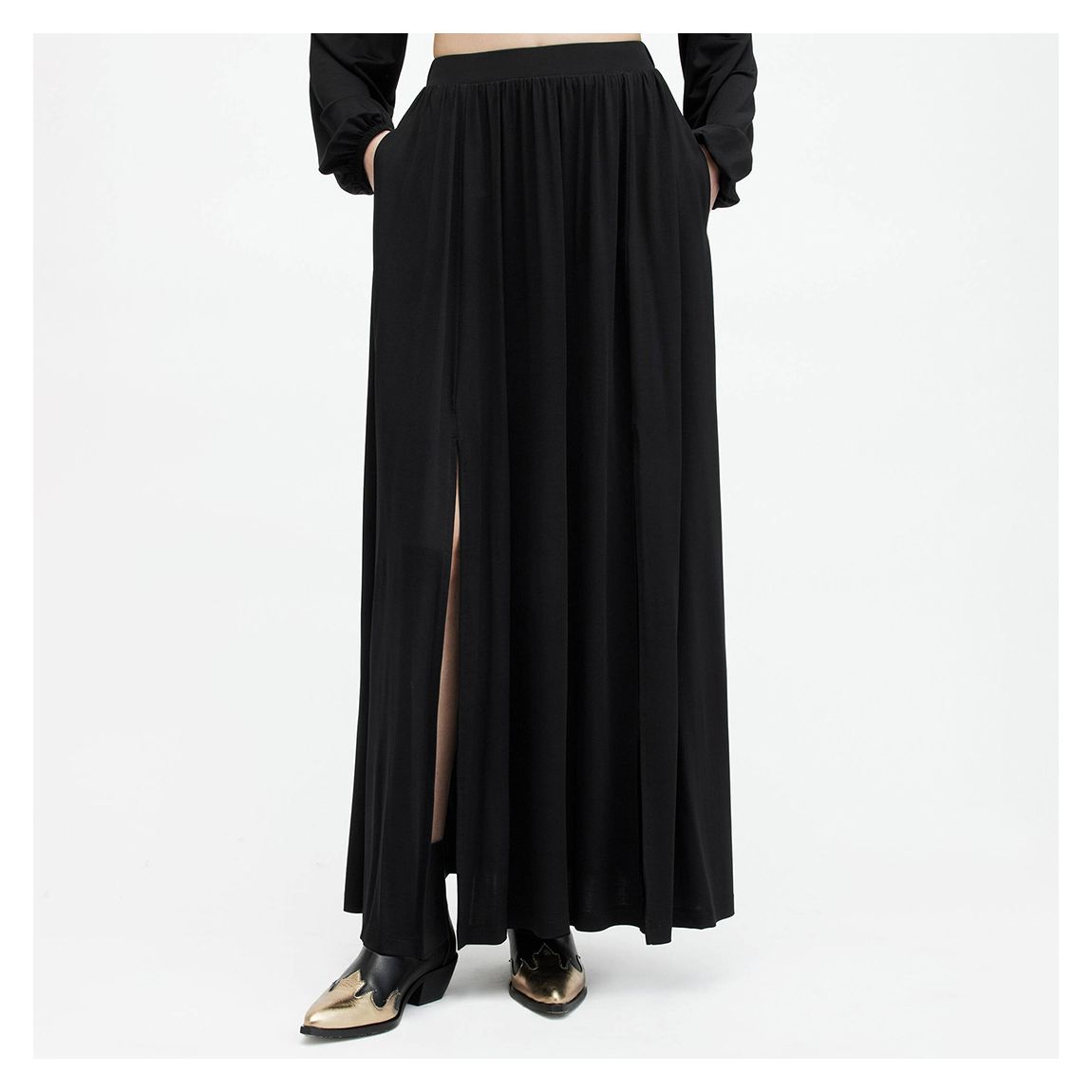 Black Casandra Draped Maxi Skirt main product photo